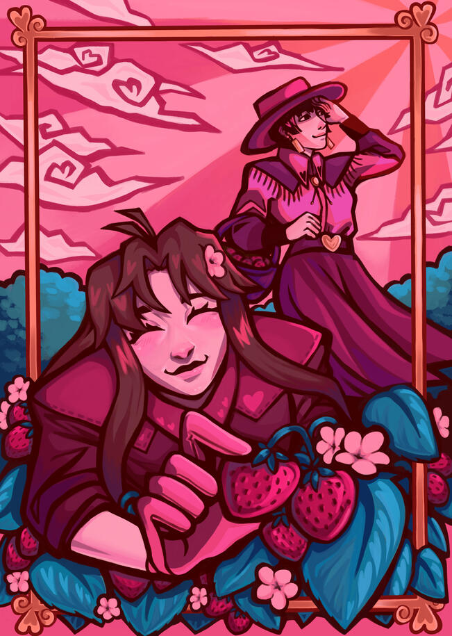 A piece done for the Trigun Lovecore zine, featuring the characters Milly and Meryl.