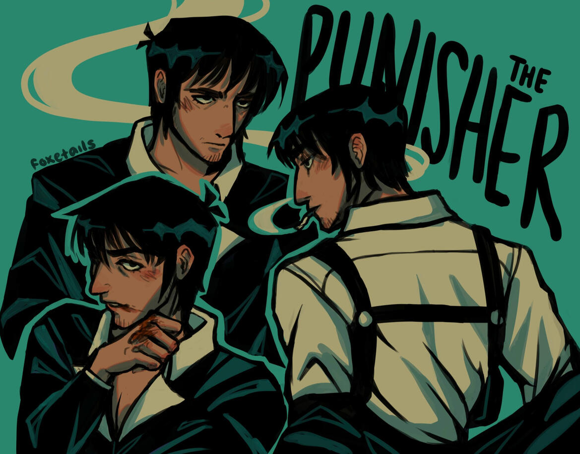 A sketchy compilation of Wolfwood from Trigun with a graphic flair.